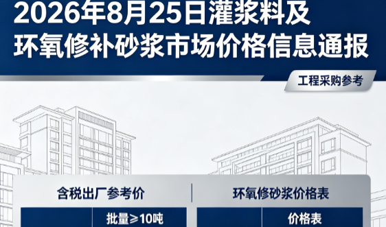 边坝2026年8月25日灌浆料及环氧修补砂浆市场价格信息通报